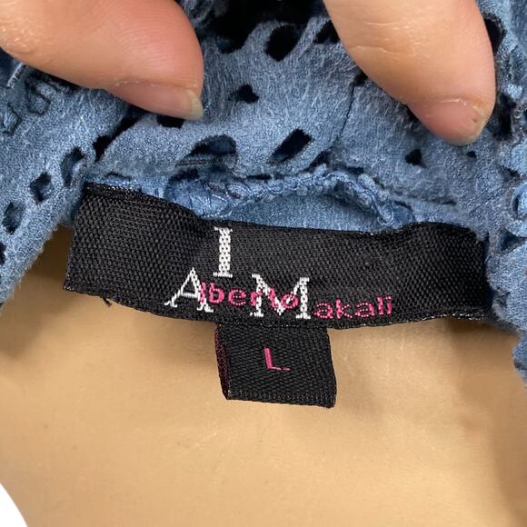 Alberto Makali Light Blue Faux Suede Laser Cut Waterfall Flyaway Cardigan SZ L - Picture 8 of 13